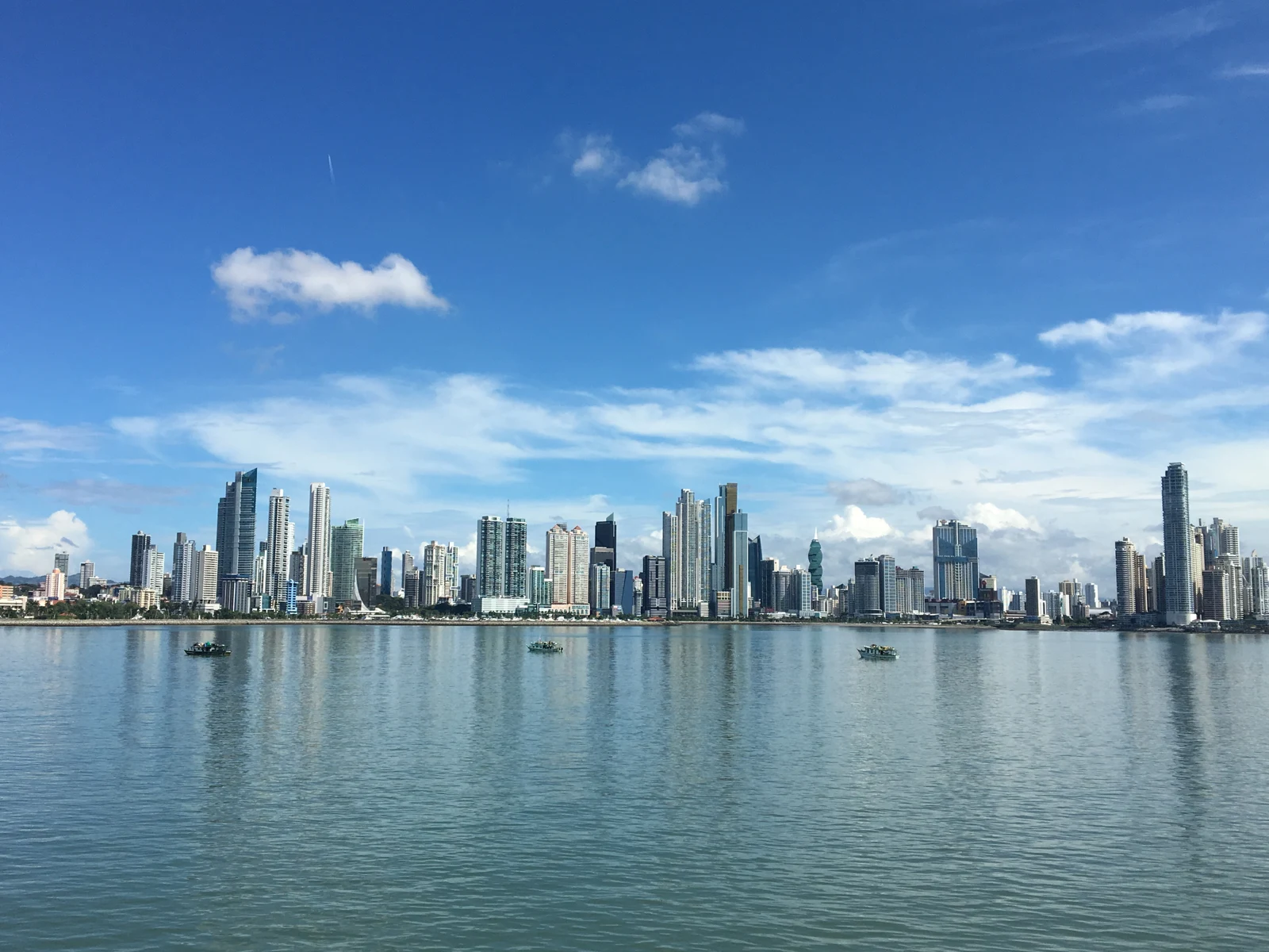 Panama City skyline reflected in the bay